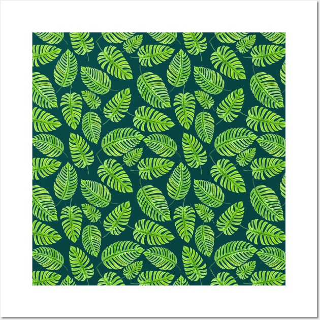 Monstera leaves, tropical watercolor pattern Wall Art by katerinamk